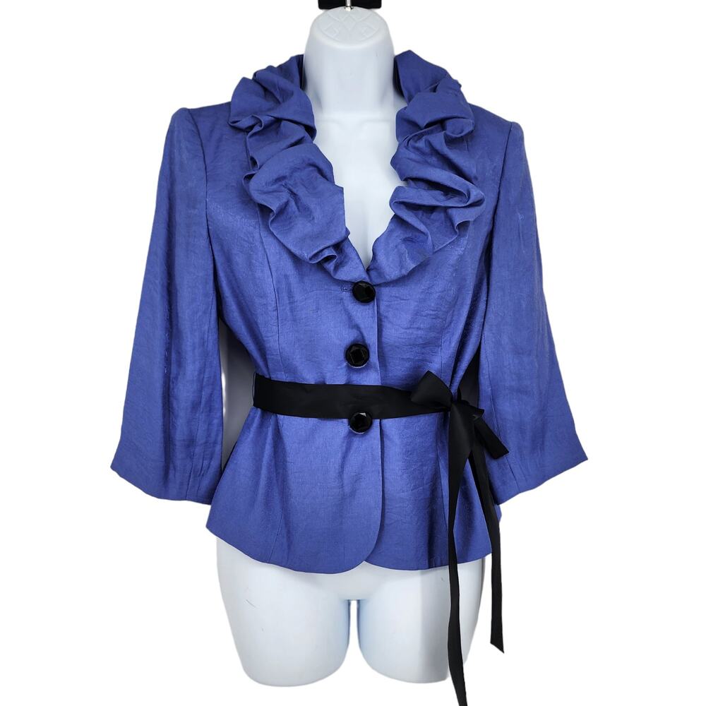 Vintage Victor Costa Ruffle Tie Waist Button Front Lightweight Top Size 6